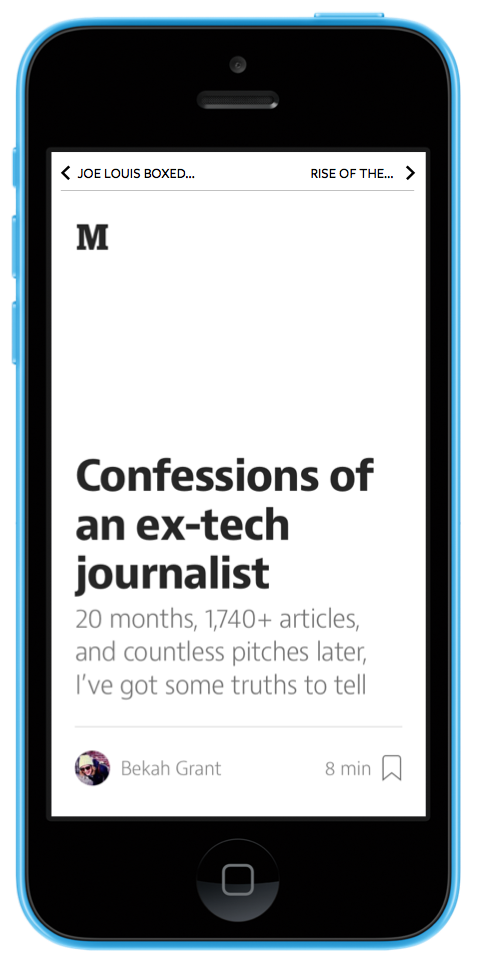 A mockup of what a minimized nav bar would look like in the Medium app
